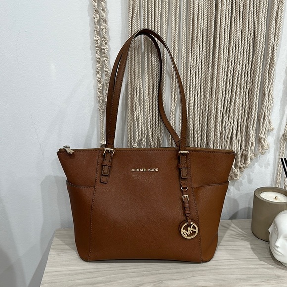 Michael Kors Handbags - MICHAEL Michael Kors Jet Set East West tote in Luggage / Gold